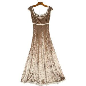 The House Gallery Boutique Beige Velour Maxi Dress Corset Back Victorian M